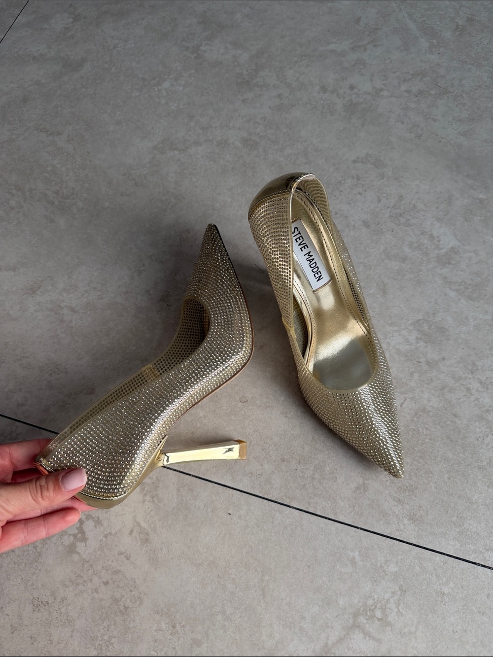 Steve Madden Gold Rhinestone Pointed Toe Pumps